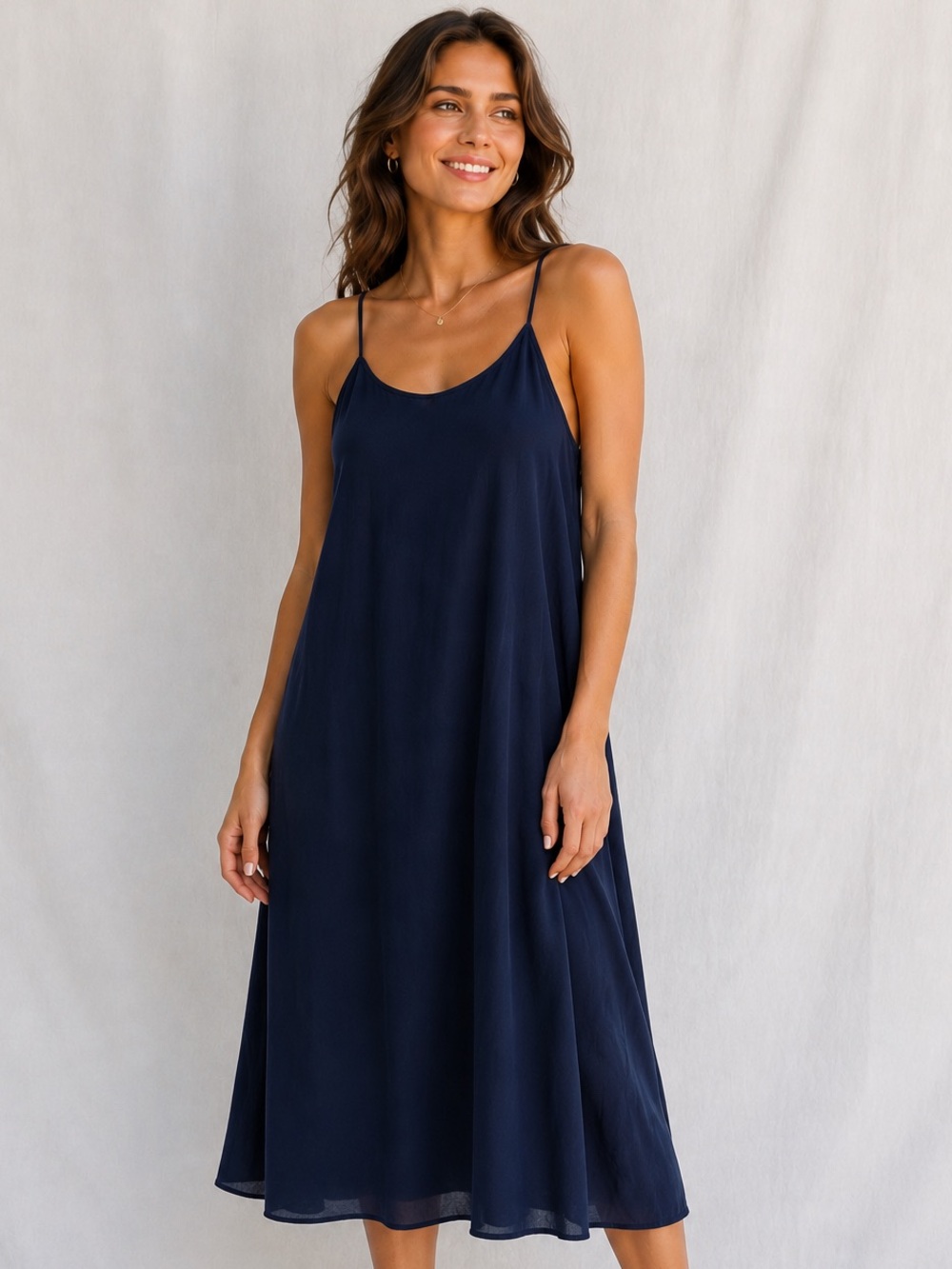 Witchery Slip Dress Womens Size 8 Navy Viscose Spaghetti Strappy Midi Flowy Boho